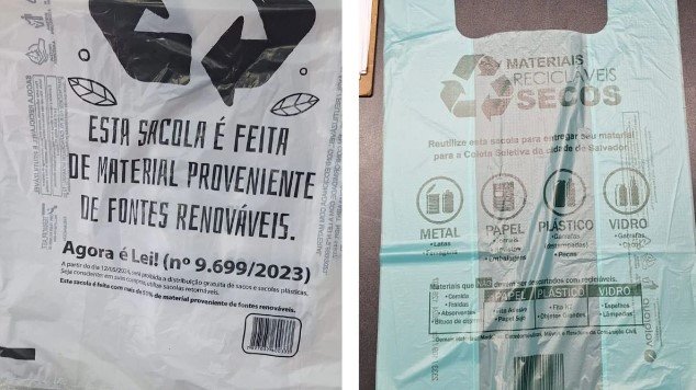 Modelos de sacolas plásticas recicláveis vendidas em Salvador Crédito: Maysa Polcri/COREIO