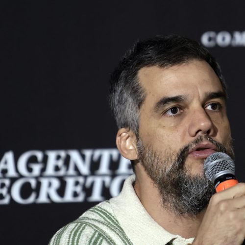 Ator Wagner Moura durante entrevista coletiva do elenco do filme O Agente Secreto, no hotel Renaissance